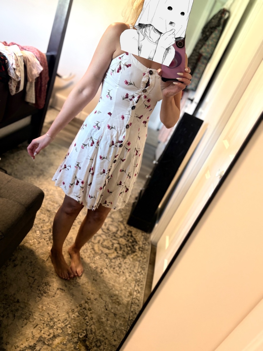 Ardene White Mini Skirt with Pink Floral Print